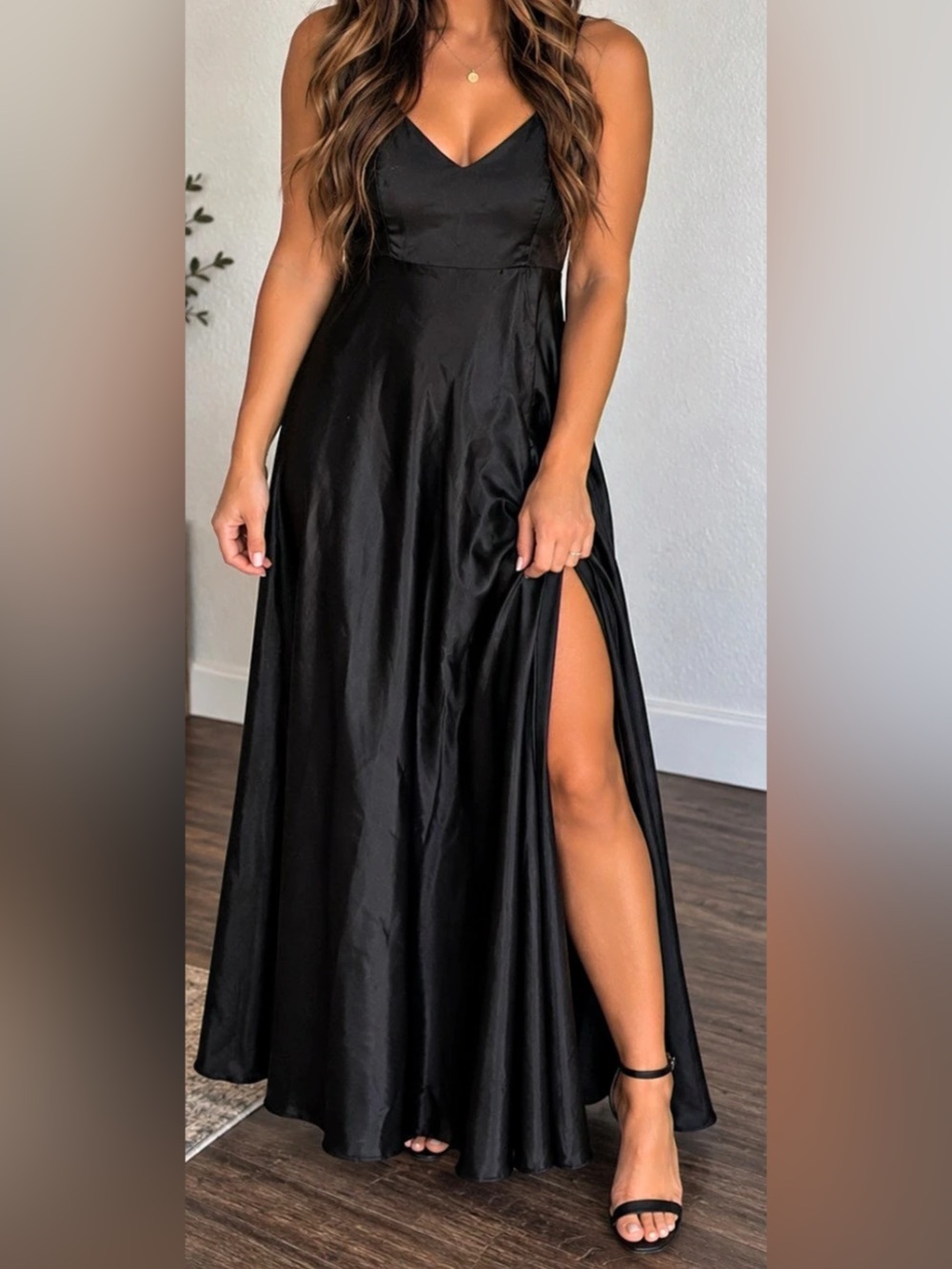 Birdy Grey satin Slip Dress in Black Size Large Like New